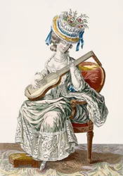Lady in a Shot Taffeta Dress Trimmed with Lace Playing the Guitar, Plate 113 from 